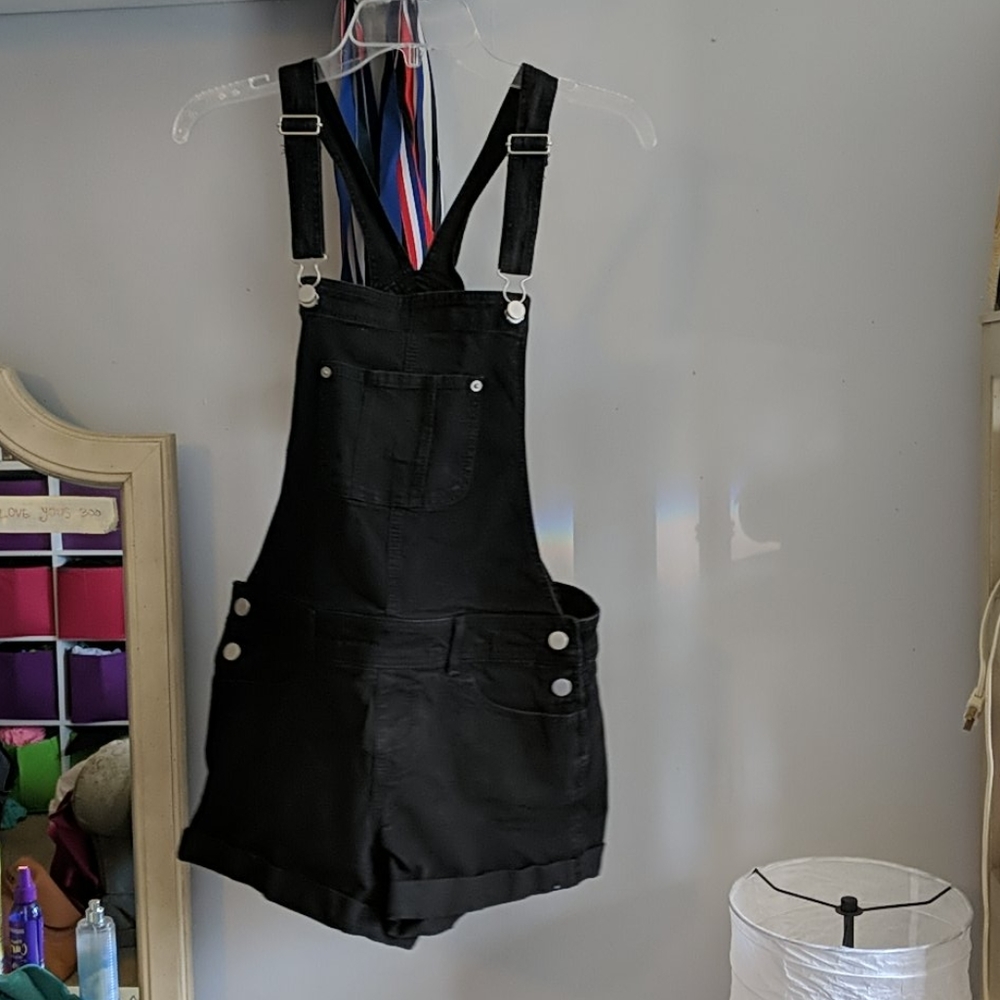 Black overall shorts